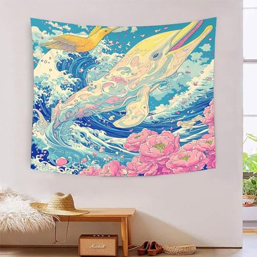 Tapisserie murale dauphins 3D grand tissu pour masquer un mur vide