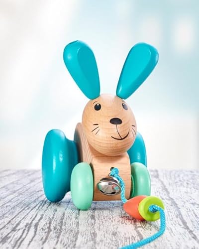 Selecta 62100 Henny Hoppel, Nachzieh-Hase, Schiebe-und Nachziehspielzeug aus Holz, 13 cm