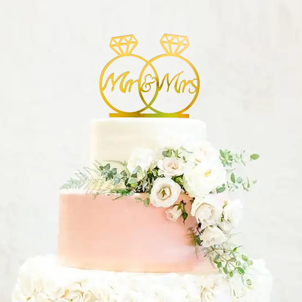 Mr & Mrs Gold Metal Cake Topper With Rhinestones – Wedding Or Anniversary Cake Decor In Protective Box - View #4