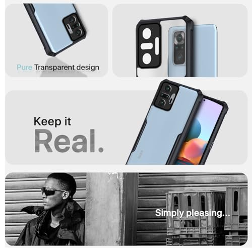Image of Outlouders Back Cover for Mi Redmi Note 10 Pro /Note 10 Pro Max | Ultra Hybrid Transparent | Full Camera Protection | Raised Edge | Crystal Clear Bumper Case (Black)