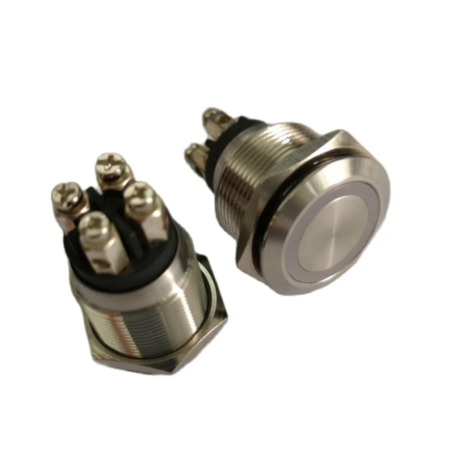 Lot de 2 interrupteurs anti-vandalisme à vis, micro-déclenchement momentané, normalement ouvert, avec anneau d'éclairage, 22 mm(Yellow,LED voltage 12V)