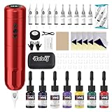 Kit Completo de Máquina de Tatuar Solong Inalámbrica con Pantalla LED y Batería de 1400mAh, Incluye Tinta para Tatuajes, Piel de Práctica y Vendas para Principiantes SL-TKE79AEU-2