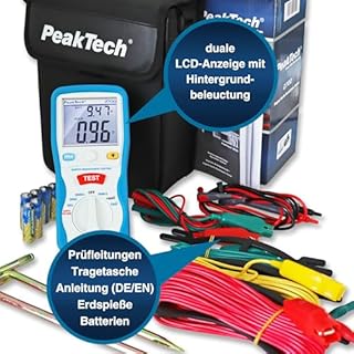 Peaktech P 2700 – Misuratore di Resistenza di Terra Digitale, Display LCD a Doppia Illuminazione e 2 Aste di Terra, Resistenza di Terra, Ac/Dc, Tüv/Gs, Blocco Dati, Arresto Automatico - Cat Iii 1000 V
