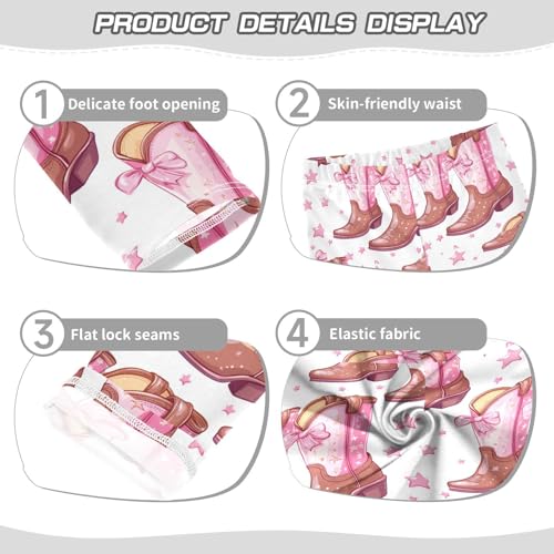 Brown Cowgirl Boots Pink Bows Girls Leggings Kids Yoga Pants Dance Active Tights 4T3