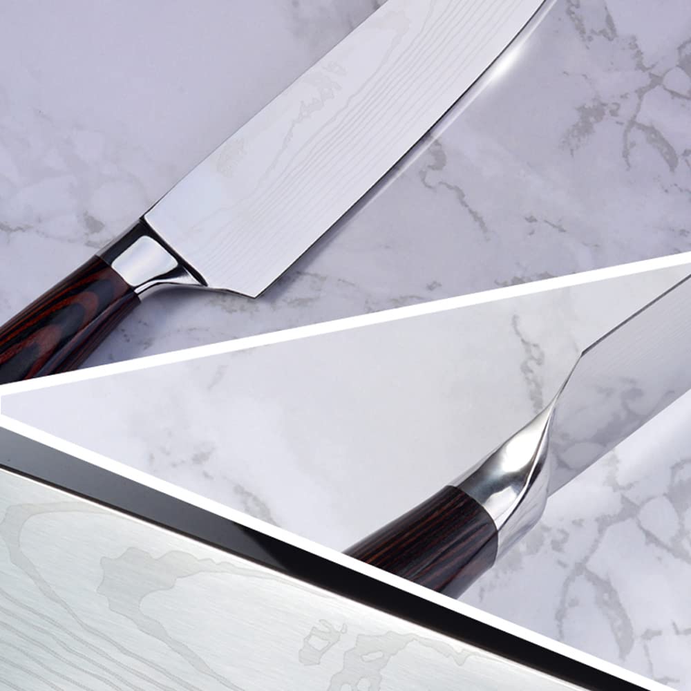 8 Stücke Messer set Kochmesser Universalmesser Küchenmesser Scharfe aus Deutschem Edelstahl, Ergonomischer Pakkawood Grifen