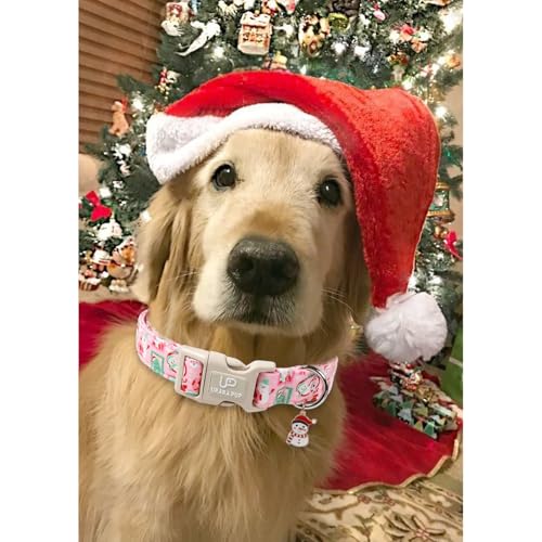 Image of Christmas Dog Collars - Lovely Pink Snowman and Lantern Print Dog Collar - Lightweight, Adjustable Collar for Small to Large Dogs XS