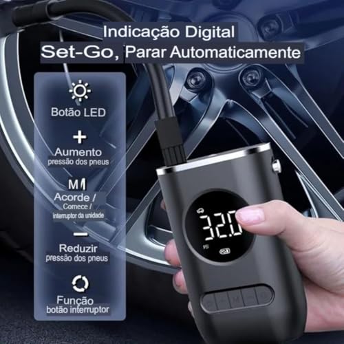 Calibrador Compressor Bomba De Ar Portátil Digital com Lanterna LED para Encher Pneus de Carro Moto
