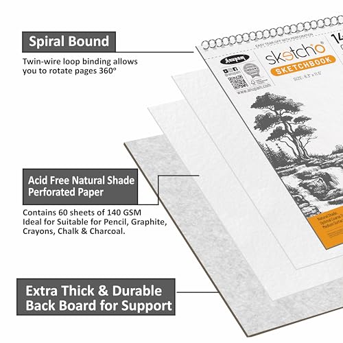 Image of Anupam Sketch-O A4 Sketchbook | 60 Sheets (120 Pages) | 140 GSM Acid-Free Drawing Paper | Professional-Grade Sheets | Top Spiral-Bound Sketch Pad for Artists & Professionals (Pack of 2)