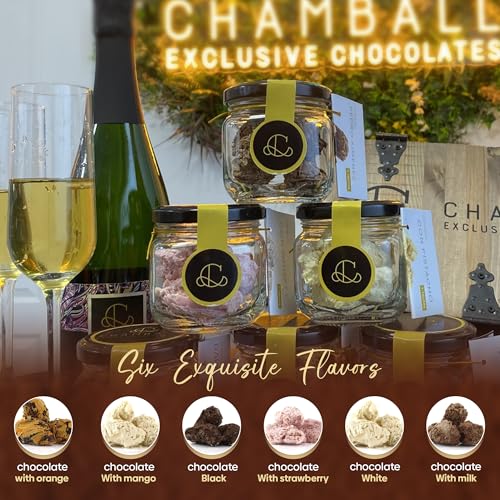 CHAMBALL Belgian Chocolate Gift Box | 30 Handmade Truffles with White, Milk & Dark Chocolate, Mango, Strawberry & Orange | Luxury Belgian Cocoa Selection in Elegant Tin Box | Gourmet Chocolates Gift