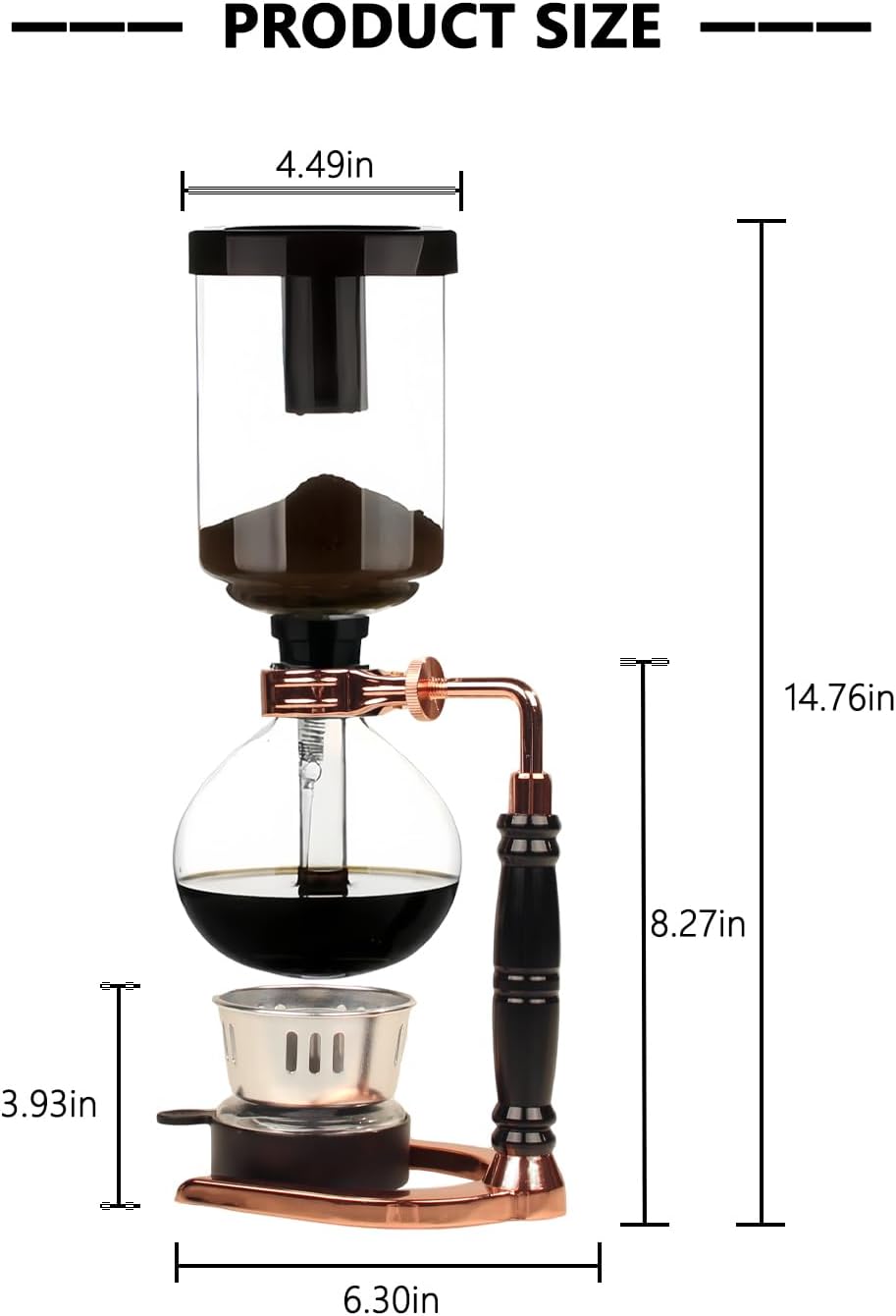 Portable Siphon Coffee Maker, Tabletop Glass Siphon Coffee Pot 5-Cup (600ml) with Alcohol Burner, Adjustable Buffer Clamp, Stainless Steel Bracket Base for Coffee Aficionados
