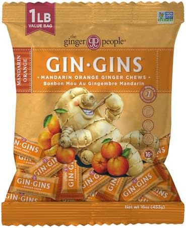 GIN GINS Mandarin Orange Ginger Chews Made w/Fresh Ginger 1lb 1Pk
