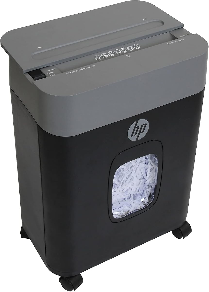 Trituradora de papel de corte transversal, 8 hojas con tapa deslizante para oficina en casa | Trituración segura con corte transversal, diseño superior deslizante, cesta extraíble, ruedas giratorias, uso compacto y en la oficina en casa