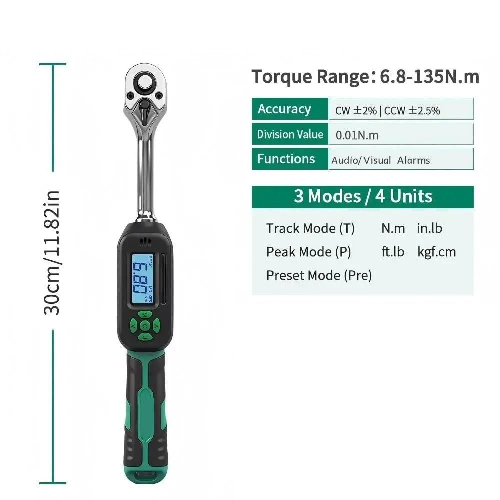 Telescopic Ratchet Cyfrowy klucz dynamometryczny 0,6-400 N.m Regulowane narzędzie DriveBuzzer 1/4"3/8"1/2" Naprawa samochodów klucz dynamometryczny(3 8 Drive6.8-135N.m)