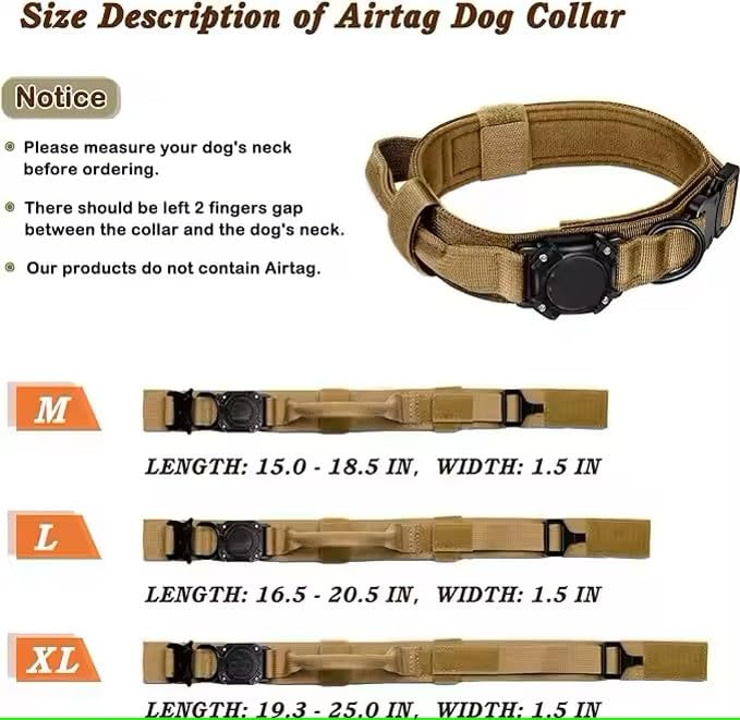 Tactical Dog Collar with AirTag Holder, Control Handle, Heavy-Duty Buckle, 3 Colours (Black, Medium) - Image 3