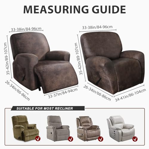 Image of ANARACHON Leather Look Oversize Recliner Chair Covers, Thick 4 Pieces Recliner Covers for Recliner Chair, Leather Cover for Recliner Slipcovers for Pets Kids(X-Large, Black Coffee)