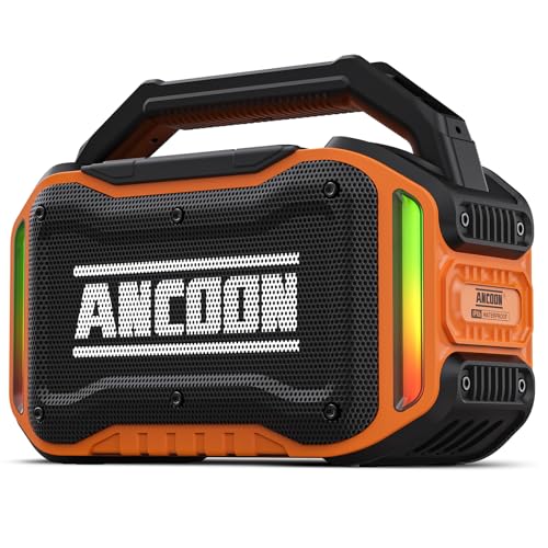 Image of ANCOON Speakers Bluetooth Wireless: 80W(Peak) Loud Speaker with Bass, 20H Playtime, IPX6 Waterproof, Large Jobsite Speakers for Work, Outdoor, Workshop, Garage, Portable Speaker with TWS (Orange)
