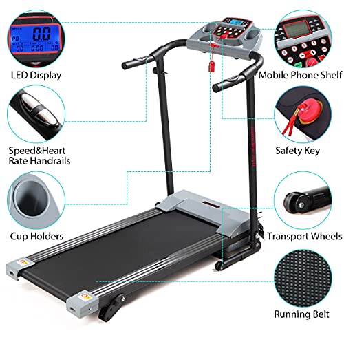 Image of JAXPETY Folding Treadmill 2.0HP Electric Motorized Running Machine w /LCD Display, Drink Holder for Home Gym Exercise Walking Fitness, Grey