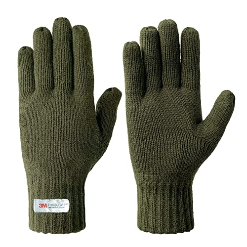 Evridwear Men Winter Knit Warm Gloves with 3M Thinsulate Thermal Insulated Lining,Army green