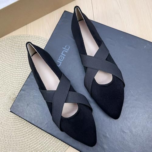 SAILING LU Women's Pointed Toe Flat Shoes Lightweight Dress Flats Cross Ankle Strap Ballerina Shoes Soft Walking Flats3