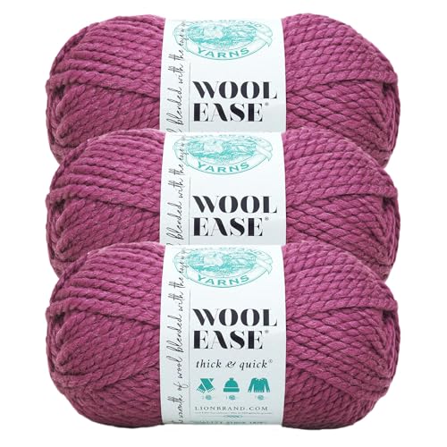 Image of Lion Brand Yarn Wool-Ease Thick & Quick Yarn, Soft and Bulky Yarn for Knitting, Crocheting, and Crafting, 3 Pack, Fig | Super Bulky Wool Acrylic Blend Fiber for Soft Hats, Sweaters, Chunky Blankets, Yarn for Crochet, Knitting, Crafts, Weaving