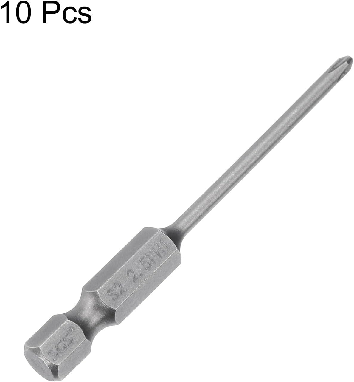 10pcs #1 Phillips Screwdriver Bit PH1 1/4" Hex Shank 2.56" (65mm) Long Magnetic S2 Steel Industrial Grade Screw Driver Bit Cross Head Electric Drill Bits 0.098" (2.5mm) Rod