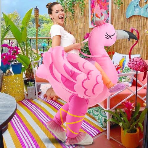 KOOY Inflatable Flamingo Costume Adult, Inflatable Costumes Women Men, Pink Flamingo Funny Suit Blow Up Costume for Adults, Party Halloween Costumes3