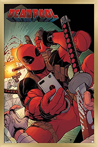 Trends International Marvel Comics - Deadpool - Selfie Wall Poster, 14.725" x 22.375", Gold Framed Version