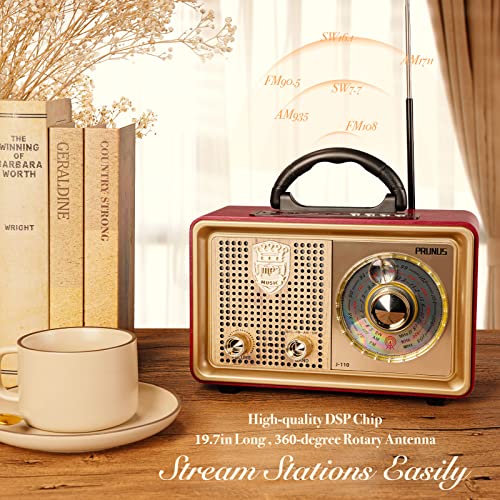 Prunus J110 Retro Radio Bluetooth Speaker Portable Am Fm Shortwave Radio Transistor Battery Operated Vintage Radio With 3-Way Power Sources, Enhanced Bass, Aux Tf Card Usb Disk Mp3 Player For Gift #TOP3