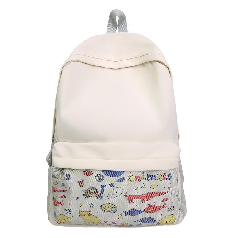 Lightweight Nylon Backpack for Women – Large Capacity Korean-Style Casual Daypack, Water-Resistant Travel Bag with Comfort Shoulder Straps(White)