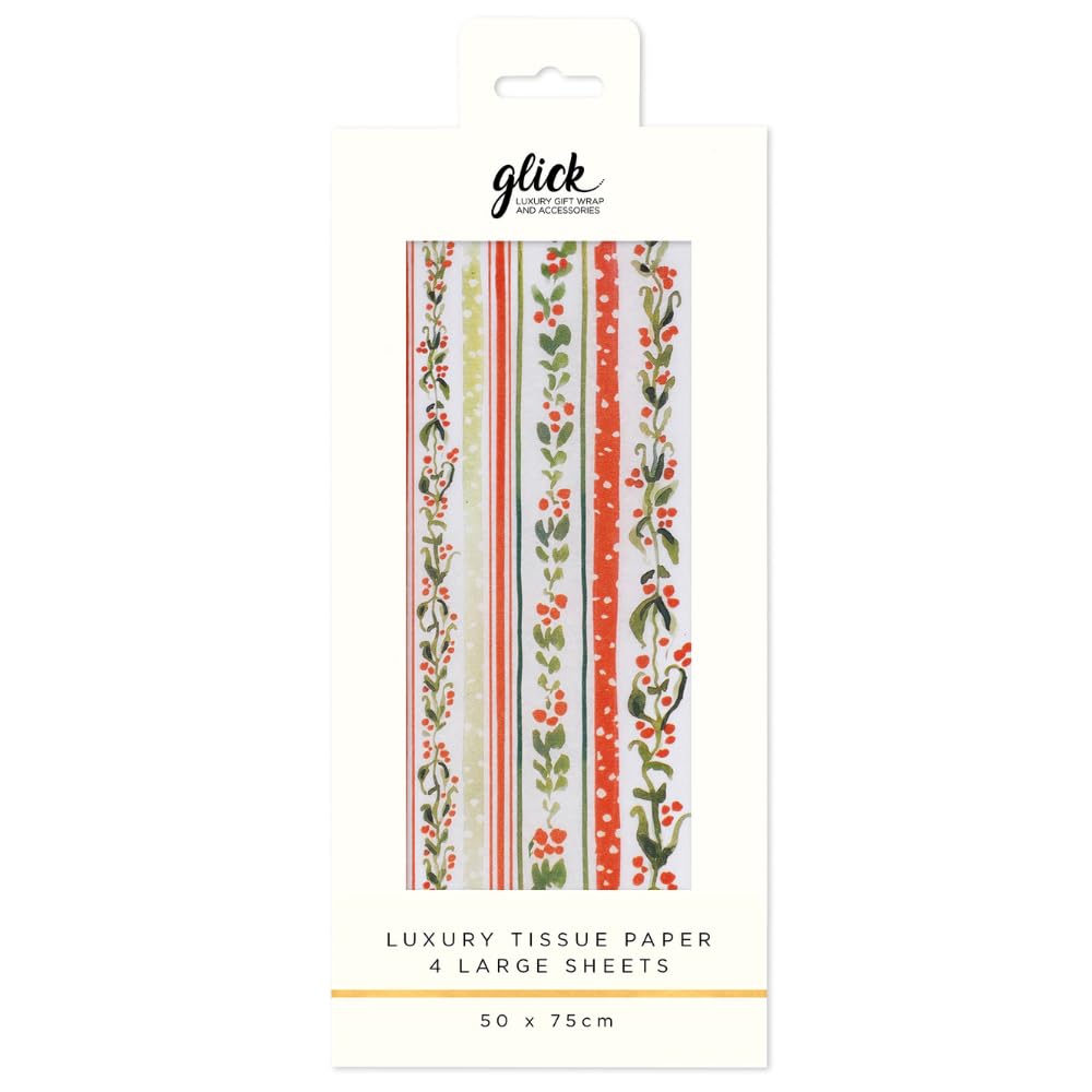 Glick Christmas Tissue Paper for Gift Wrapping, Linear Vines Design, Four Sheets, 50 x 75 cm When Opened, Multi-Coloured