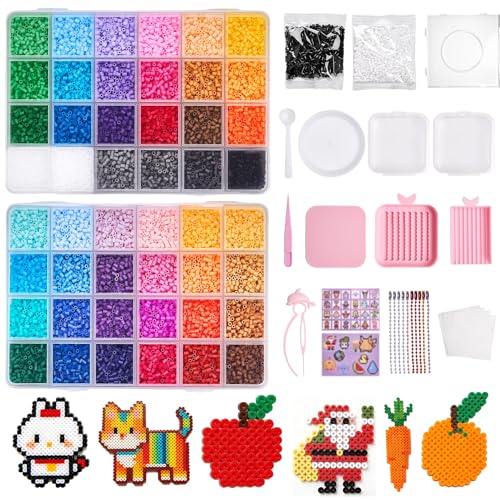 Mini Fuse Beads Kit 20800pcs 2.6mm Iron Beads Set for Girls Boys DIY Crafts 48 Colors DIY Art Craft Fuse Beads Bead Melting Arts Crafts Kit with Pegboards Ironing Papers Tweezers Bead Pen 10 Chain