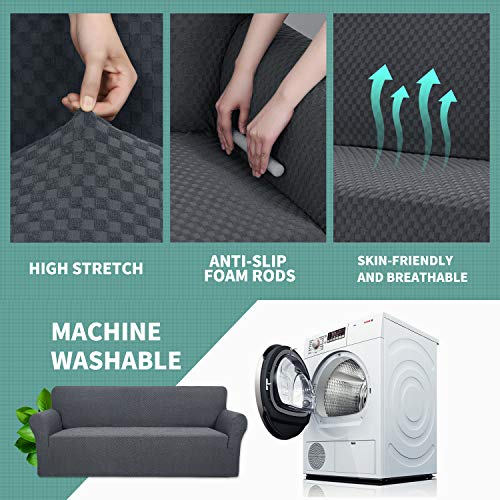 Yemyhom Couch Cover Latest Jacquard Design High Stretch Sofa Covers For 3 Cushion Couch, Pet Dog Cat Proof Slipcover Non Slip Magic Elastic Furniture Protector (Sofa, Dark Gray) #TOP3