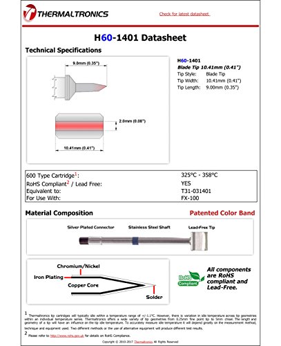Image of Thermaltronics H60-1401 Blade Tip 10.41mm (0.41in) interchangeable for Hakko T31-031401