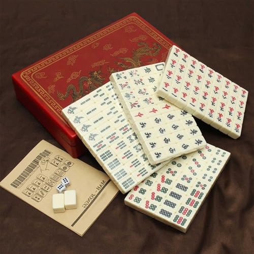 Mahjong chinois portable 144 pièces ensemble de jeu robuste vacances