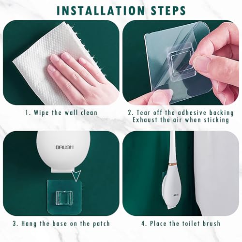 Image of Modern Flexible Silicone Toilet Caspa, Silicone Toilet Bowl Brush and Holder Set, Flat Flexible Brush Holder Set, Water Drop Toilet Brush, Toilet Wand Cleaning Kit Wall Mounted, White