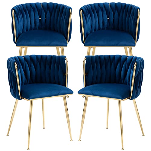 Nrizc Woven Velvet Dining Chairs, Blue