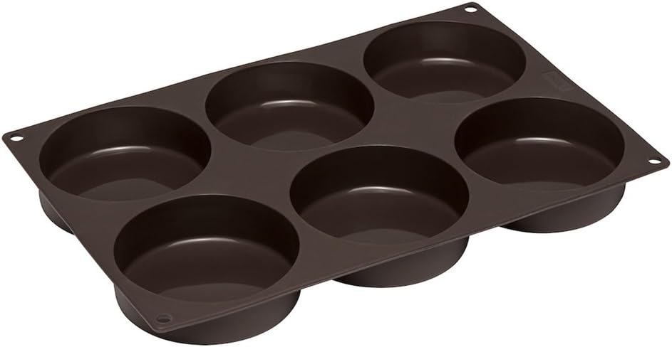 Baking Bread Baking Mould Semmel, Burgerbrötchen Flexi, Burger Bun, Set of 6 Platinum Silicone 8.5 cm Diameter, Brown 28,5x19 cm