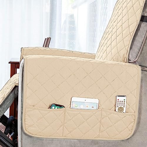 Image of HOKIPO Polyester 100% Waterproof Quilted 1 Seater Recliner Chair Slipcovers with Side Pockets, Sand Brown (AR-4971-SBR)