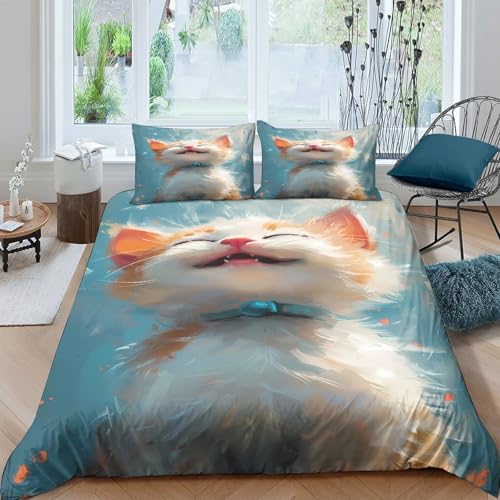 Housse de couette chaton mignon 140x200 parure lit microfibre