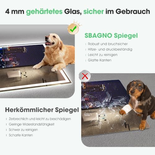 S'bagno 100x100cm Rahmenloser Bluetooth Badezimmerspiegel-mit-Beleuchtung – Ansicht 6