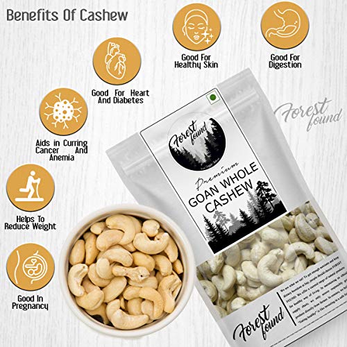 Image of Forest Found Whole Goan Cashew Nuts W320 Grade | Premium Natural & Crunchy Kaju, Sourced from Goa Farms, No Broken Pieces, Zip Lock Reusable Pouch | 400g