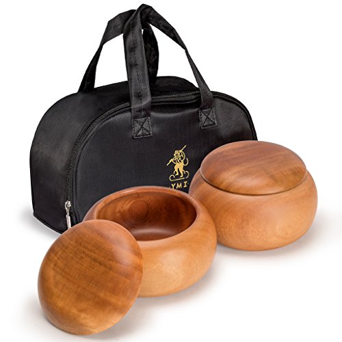 Yellow Mountain Imports Camphor Wood Go Game Bowls with Carrying Bag and Securing Straps