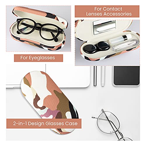 YASUOA 2 in 1 Glasses Case for Women Men Kids Car Contact Hard Shell Len Box Glasses Soft Shell Storage Case with Clip Flap Mirror Tweezers and Applicator Portable Large