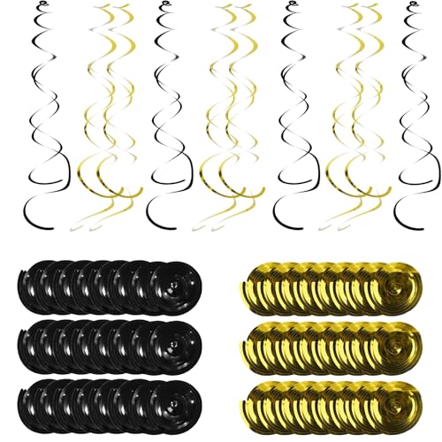 48 Stück Hängend Wirbel Dekoration Girlande Gold Dekoset Goldene Luftschlangen - Wiederverwendbare Party Deko Gold für Geburtstag Hochzeit Karneval - Inkl Decke & Wand