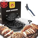 Easy Chicken Shredder Tool with Twist Action - BPA-Free, Large 11", Non-Slip, Dishwasher Safe, Clear Top, Cleaning Brush, Classic Black with Manual. For Meat, Beef, Pork from Tricky Chicken