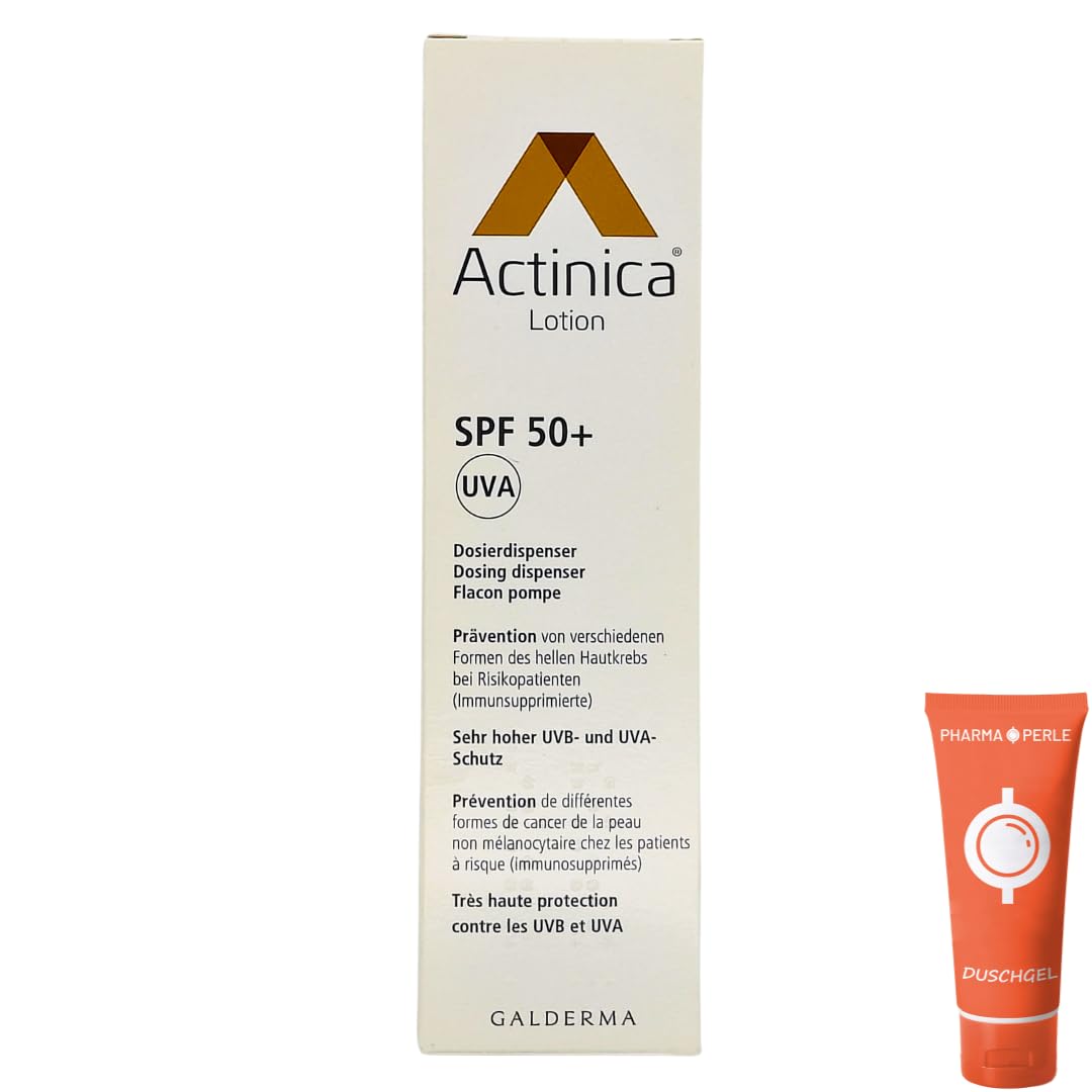 Actinica Lotion mit Dispenser 1x 80 g I Prävention von hellen Hautkrebs bei Risikopatienten I Sonnenschutz SPF 50+ I Feuchtigkeitsspendend I Spar-Set plus Pharma Perle give-away