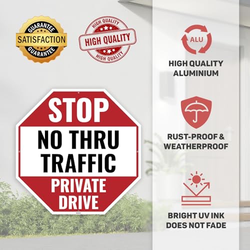 2PC No Thru Traffic Private Drive Sign, 12 x 12 Inches - Aluminum - No Through Traffic Private Driveway Sign - Thumbnail 3