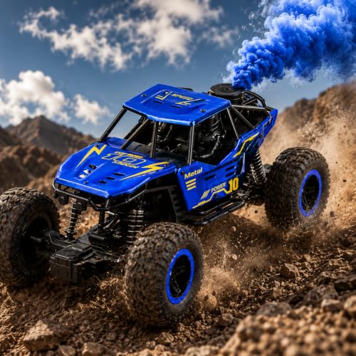 Image of NHR Remote Control Car Toy for Kids | Rechargeable RC Monster Truck with Smoke Effect | Drift RC Car | Range 2.4GHz Remote | Type-C USB | Off-Road Climbing & Racing Car | Gift for Kids Age 3+ (Blue)