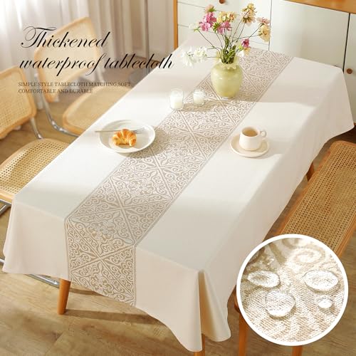 Nordic Beige Square Tablecloth, Premium Drape, Water & Stain Resistant, Elegant Rectangle Table Cover for Dining, Kitchen, Party, Home Decor