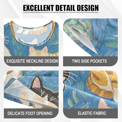 Boys Girls Short Sleeve Pajama Sets Lovely Sleepy Pjs for Big Girls Nightwear 5Y Blue Cat Art Painting pijama para ni?o de 10 a 12 a?os4